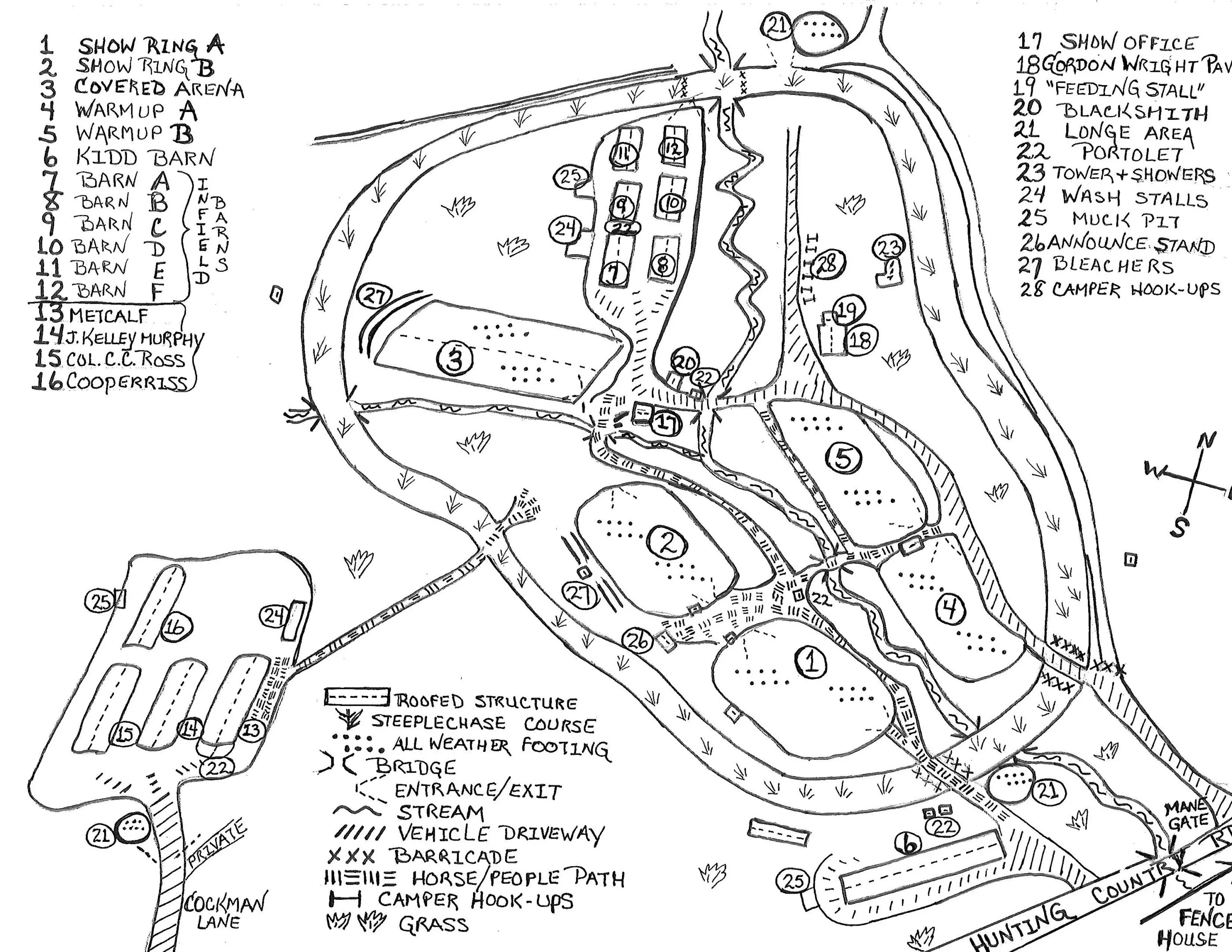 Hand-drawn map of show ring facilities
