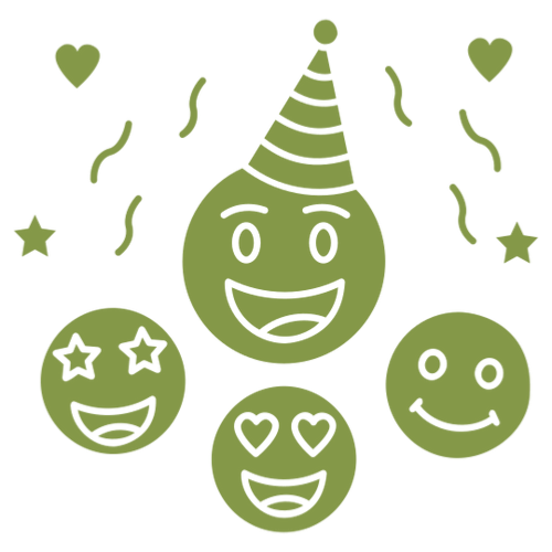 Party emojis with hats and hearts