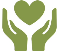 Green hands holding heart symbol