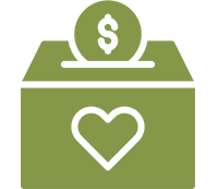 Charity donation box with heart and dollar coin