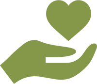 Green hand holding heart charity icon