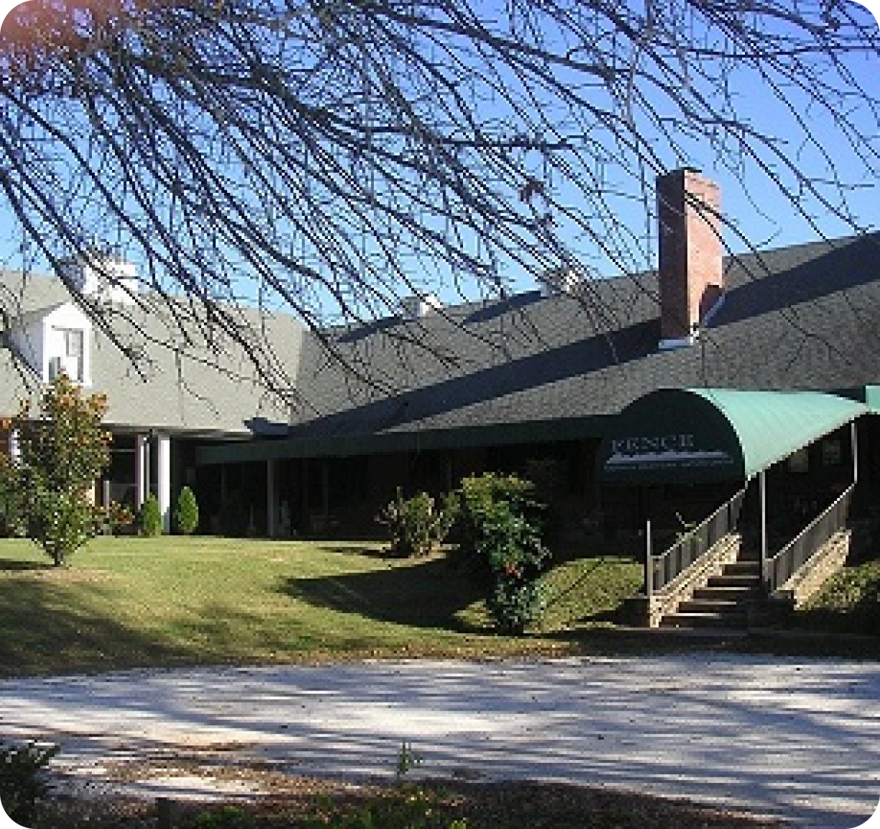 Large building with green awning